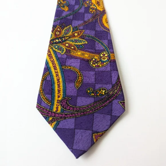 Versace Purple and Yellow Men's Tie - Picture 1 of 13